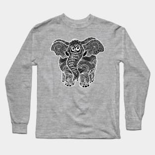 Elephant Zentangle - White Long Sleeve T-Shirt